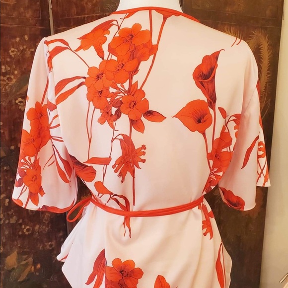 Ted Baker Wrap blouse in red orange print - Picture 5 of 9